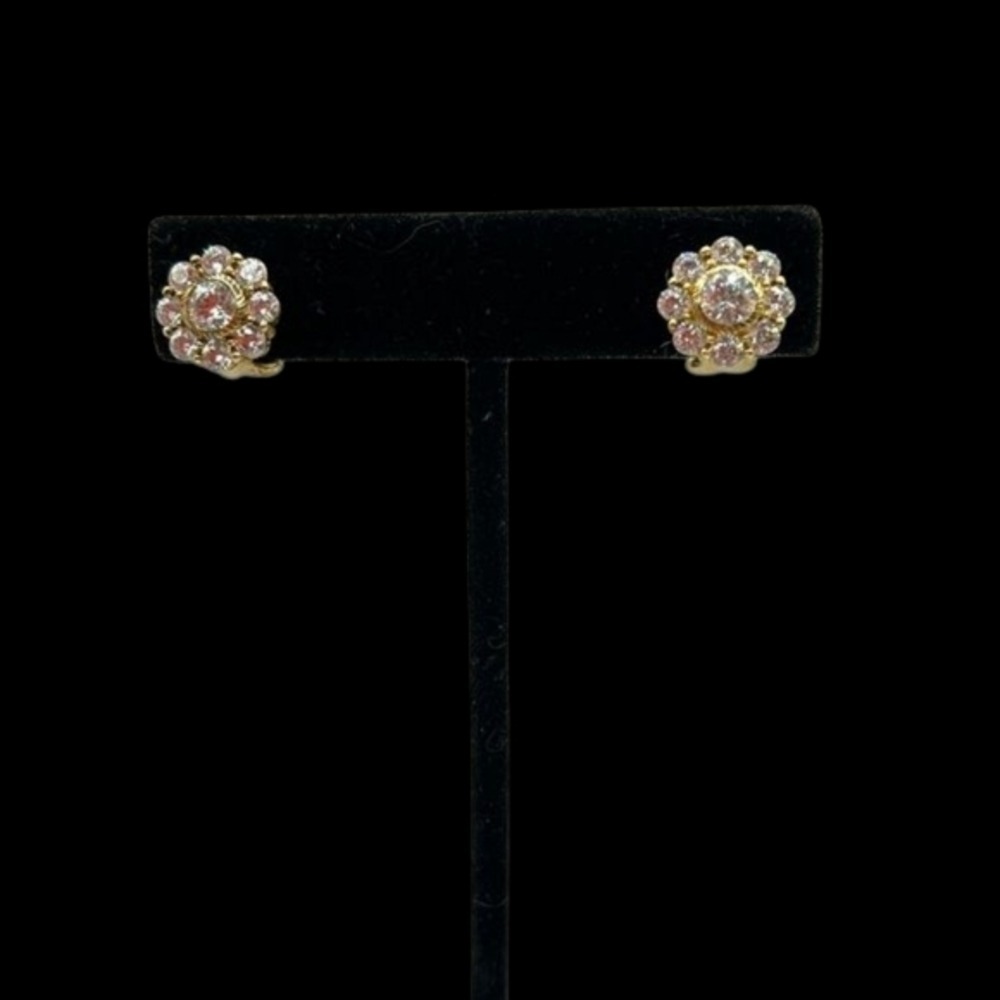 Judith Ripka Earrings Small Clip On Clear Crystal Stone Gold Tone Small Gift